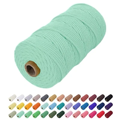 Image of Uiopa Macrame Cord 2mm x 200m, Natural Cotton Coloured Yarn Soft Rope, String Twine for Crafts, Plant Hanger, Wall Hanging, Wrapping, Christmas Decorations (Mint Green)