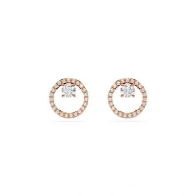 Image of Swarovski Constella stud earrings, Round cut, White, Rose gold tone plated