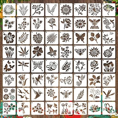 Image of 64 Pieces Stencils for Painting, Reusable Flower Plant Stencil, Art Craft Template Painting on Wood, Wall, Fabric, Rock, Chalkboard, Sign, DIY Scrapbook Projects(Plants)