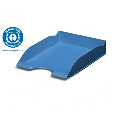 Image of Durable Eco Friendly Stackable Office Letter Trays Recycled Plastic &amp; Blue Angel Certified Filing Trey Desk Organiser for A4 Paper Pack of 6
