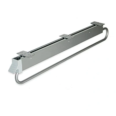 Image of Emuca Wardrobe pull out clothes hanger rail, sliding hanging rail with length 800mm (31,4 inch),Steel and plastic, metallic grey