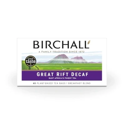 Image of Birchall Great Rift Decaf Blend Tea Bags, English Breakfast Bursting with Full Flavour, Perfect Vegan Gifts, 40 Plant Based Everyday Bags