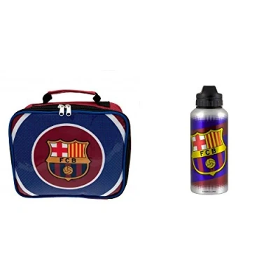 Image of FC BARCELONA LUNCH BAG &amp; DRINKS BOTTLE SET CHOICE OF DESIGNS (BLUE SET)