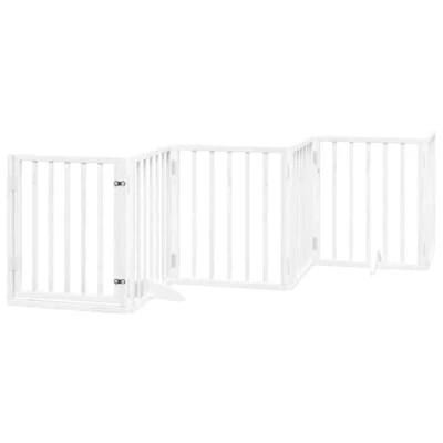 Image of vidaXL Dog Gate with Door Foldable 6 Panels, Pet Fence White Poplar Wood, 300 cm Total Length, Suitable for Small/Medium Dogs