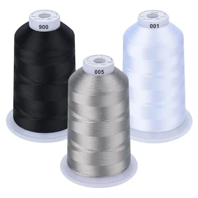 Image of Simthread Machine Embroidery Thread 5000 m Spools Set Polyester Classic Colours White Black and Grey for Brother, Babylock, Janome, Kenmore, Singer, W6 N