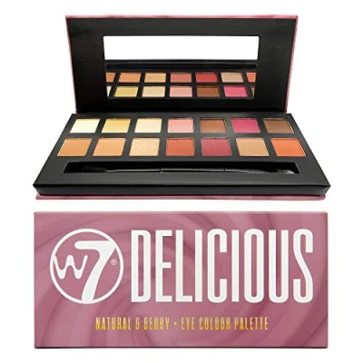 Image of W7 Delicious Eyeshadow Palette 14 Natural, Berry Toned Colors Flawless Long Lasting Makeup