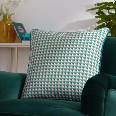 Image of furn. Marttel Geometric Jacquard Feather Filled Cushion Teal Size 45 cm x