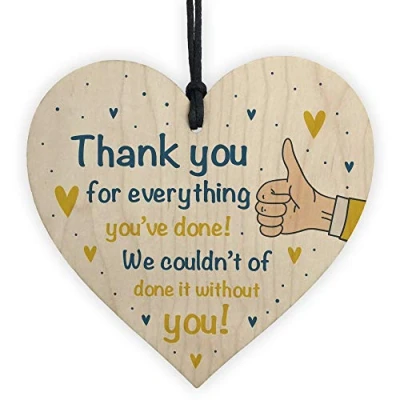 Image of RED OCEAN Thank You Gift For Colleague Wood Heart Nurse Teacher Carer Volunteer