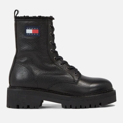 Image of Tommy Jeans Urban Tumbled Platform ankle boots, Women&#039;s, Size: 3.5, Black Leather