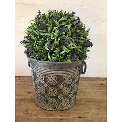 Image of Annibells Round Vintage Grey Patterned Galvanised Metal Bucket Planter