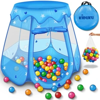 Image of KIDUKU® Childs Play Tent Pop Up + 100 Balls Carrying bag house Ball pool Castle for Indoor and Outdoor use 3 In 1 Playground Children Baby Kids (Blue)