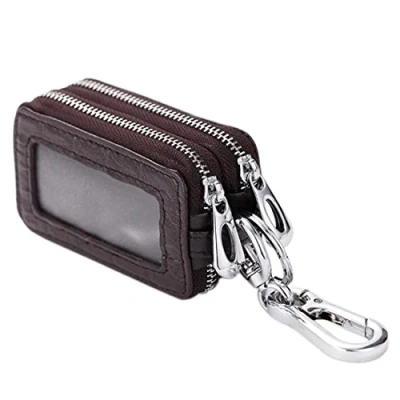 Image of Esdrem Unisex Handmade Genuine Leather Zipper Key Chain Case Pouch Car Holder Bag (Coffee)