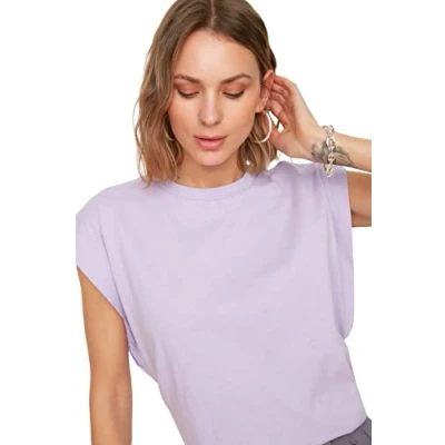 Image of Trendyol FeMan Basics Regular fit Basic Crew Neck Knit T Shirt Lilac