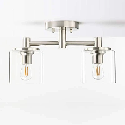 Image of Yosoan Industrial Edison Glass Ceiling Lights, 2 Pendant Light Fitting, Loft Bar Flush Mount Hanging Lights (Brushed)