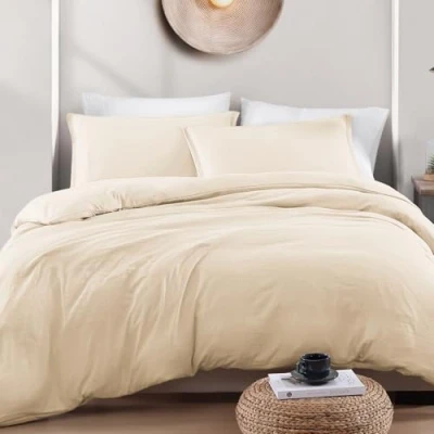 Image of LANE LINEN Single Duvet Cover Set Ivory Pre Washed Soft Microfibre Polyester with Pillow case Bedding Quilt