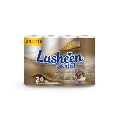 Image of Quilted 3 Ply Super Soft Toilet Roll (1x 24 Packs = Rolls). with a Fragrance of Shea Butter. Approx 145 Sheets per Roll. Strong &amp; Absorbent Paper. on Skin. Bulk Buy.