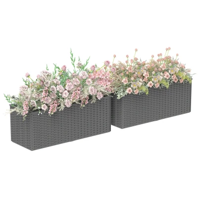 Image of Outsunny Set of 2 Hanging Flower Boxes, 50 cm Long, Rattan Look Grey