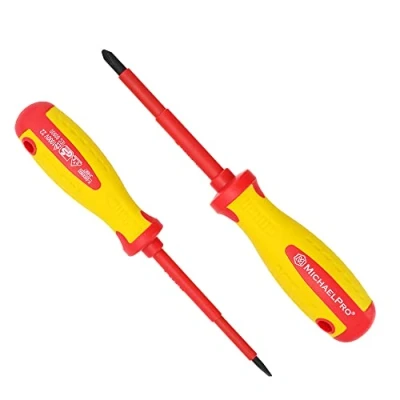 Image of MichaelPro 2 Piece VDE Insulated Electricians Screwdrivers Set, Professional Phillips and Slotted with Magnetic Tips, CR MO Steel MP002031