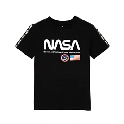 Image of NASA Kids Black T Shirt Boys Astronaut Space Administration Logo Short Sleeve Top National Aeronautics Clothing Outfit Merchandise