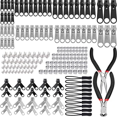 Image of Staccatory 194 Pcs Zipper Repair Kit, Replacement Zip with 2 Mini Pliers, for Garment, Bag, Jackets,Tents
