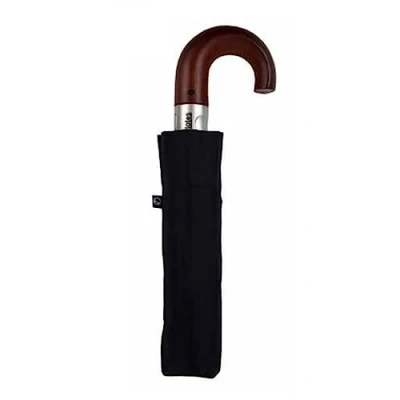 Image of Totes Raindrops Auto open Wood Crook Handle Umbrella Black