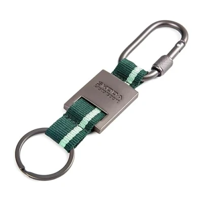 Image of Skoda 000087010CJ Keyring Motorsport Carabiner Metal Pendant, Grey/Green, Green, standard size, Classic