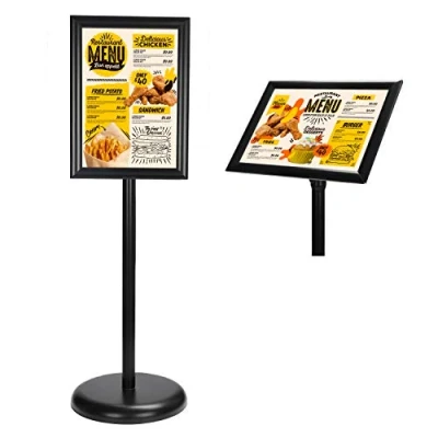 Image of BELLE VOUS Black A4 Adjustable Sign Holder Stand Aluminium Pedestal Poster Standing Display Snap Frame For Portrait &amp; Landscape View Weddings, Exhibitions, Retail Stores Restaurant Menus