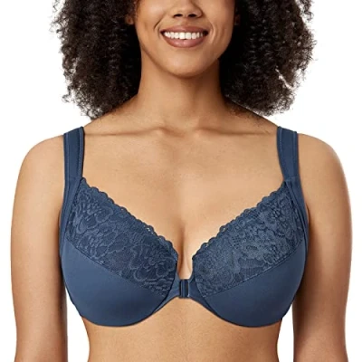 Image of Delimira Women&#039;s Front Fastening Bras Unlined Lace Plus Size Support Underwire Sargasso 42C