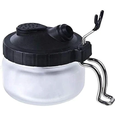 Image of Chiloskit Airbrush Cleaning Pot Glass Air Brush Clean Station Paint Jar Bottle with Holder