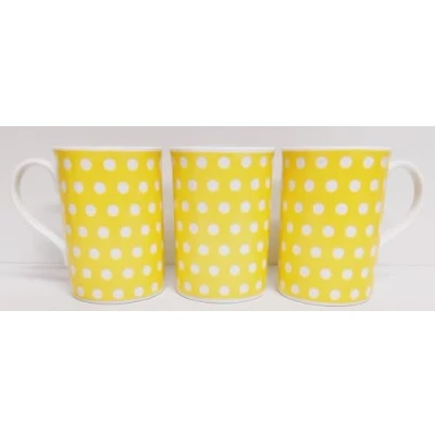 Image of fromeuropewithlove Yellow Dots Mugs Fine Bone China Set of 4 Hand Decorated in the UK