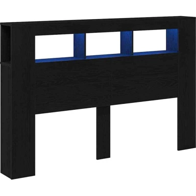 Image of vidaXL LED headboard black oak finish 160 x 18.5 103.5 cm engineered wood USB plug bedroom decor