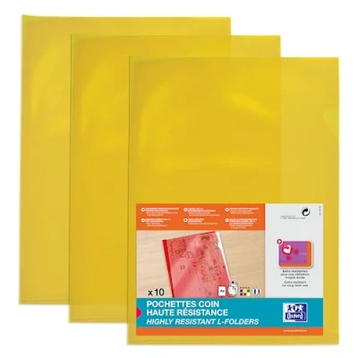 Image of OXFORD Pack of 100 High Resistance A4 PVC Smooth Corner Pockets Thickness 15/100 Yellow