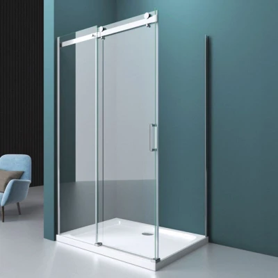 Image of Durovin Bathrooms 1000 x 800mm Sliding Door L Shape Rectangular Frameless Shower Enclosure 8mm Safety Clear Glass with Acrylic Tray