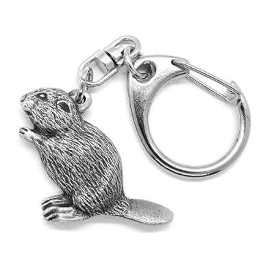 Image of Beaver Push Gate Keyring with Grey Burlap Pouch