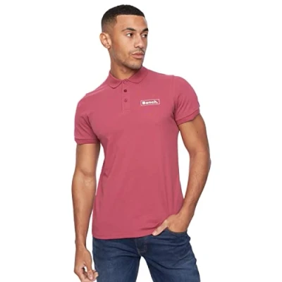 Image of Bench Mens Polo Shirt Short Sleeves Polos Tshirt Summer Plain Cotton Pique Casual Top Burgundy L