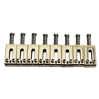 Image of Guyker Guitar Bridge Saddles 10.5MM Brass Modern Tremolo Compatible with Stratocaster Strat ST Electric (Gold, 8 Piece)