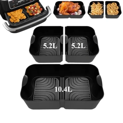 Image of Hushtong Silicone Air Fryer Liners for Ninja AF500UK, 10.4L Foodi Flexdrawer AF500UK AF500UKCP, 3 Pcs Upgrades Large Reusable Inserts Cosori Dual Blaze 10L Liner