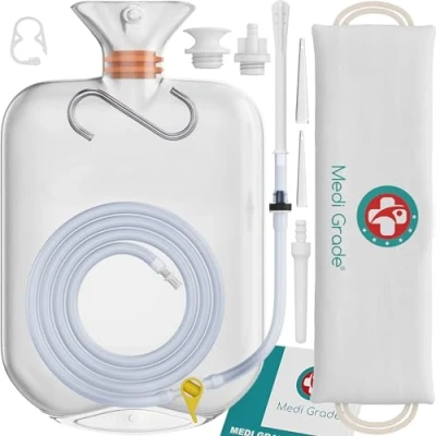 Image of Medi Grade Enema Kit for Adults, 2 Litres Transparent, Hands free Colonic Irrigation Home Enemas at with One way Valve and Bag Perfect Coffee Kits &amp; Colon Cleanse
