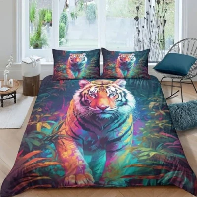 Image of Jungle Tiger Duvet Cover 3D Printed Bedding Animal Quilt 3 Pieces Soft Microfiber Comforter with Zipper Closure for Kids Teens Adults Pillowcases Double（200x200cm）