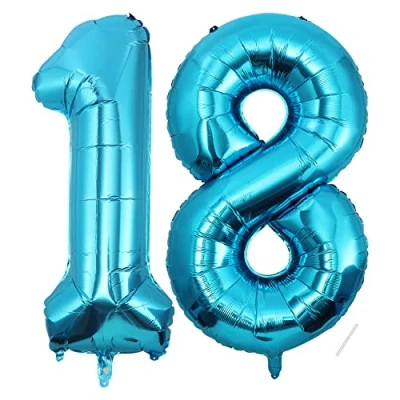 Image of Number Balloons 18,Blue 18 Balloon 40 Inch Giant Helium Foil for Boys Girls 18th Birthday Party Decor Anniversary Graduation Decorations Supplies