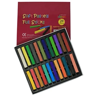 Image of Bright Ideas Soft Pastels PK24 Assorted Colours Full Sticks Intense Perfect Square Chalk for Blending Kids, Artists, Students Paper and Canvas. BI8323.