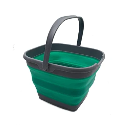 Image of SAMMART 10L Collapsible Rectangular Handy Basket/Bucket (Dark Grey/Bluish Green, 1)