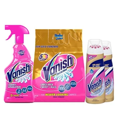 Image of VANISH Oxi Action Stain Remover Power Spray Carpet Cleaning 500ml, Gold Powder 650g Fabric Prewash Gel 200ml, Pack of 2