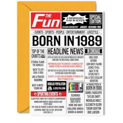 Image of 35th Birthday Cards for Women Men Born In 1989 Newspaper Happy 35 Card Sister Brother Friend Vintage Retro Back 1989, 5x7 Inch Thirty Five Fifth Bday Greeting