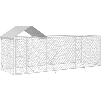 Image of vidaXL Outdoor Pet Enclosure 6x2x2.5m, Silver Galvanised Steel Kennel with Lockable Door and UV Resistant Roof, Suitable for Dogs, Chickens, Rabbits