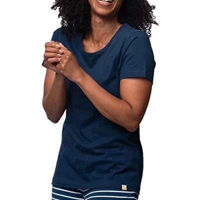 Image of greenjama Women&#039;s GOTS Certified Single Jersey T Shirt Pajama Top, Ultramarine, 10