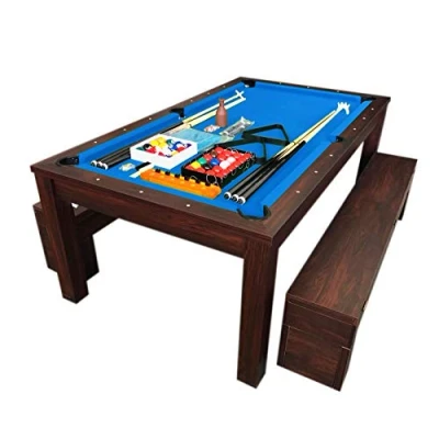 Image of grafica ma.ro srl 7 Ft RICH BLUE Billiard Pool Table with Benches, Blue, Brown, Red