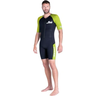 Image of CRESSI Tiburon Man Shorty Wetsuit Black/Fluo Lime 2mm 2XL/6 Men&#039;s Neoprene and Elastane Wetsuit, YKK Front Zip Lime, XXL/6