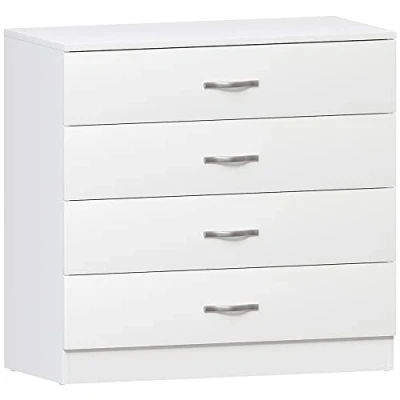 Image of Vida Designs White Chest of Drawers, 4 Drawer With Metal Handles &amp; Runners, Unique Anti Bowing Support, Riano Bedroom Furniture
