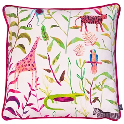 Image of Prestigious Textiles Hide And Seek Animal Piped Cushion Cover Pink Cotton One Size